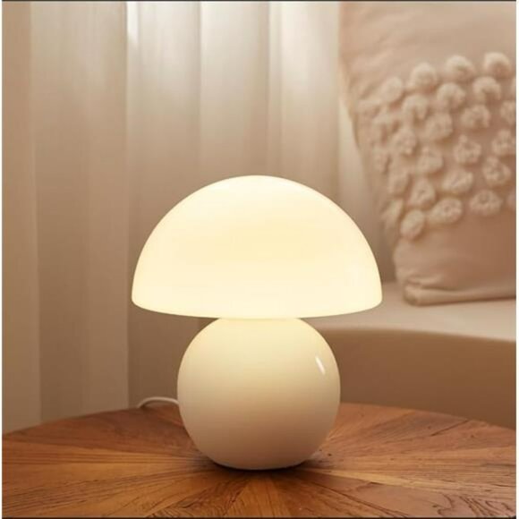 White Mushroom Table Lamp Glass Bedside Light Small Modern Nightstand Lamp - Picture 7 of 7